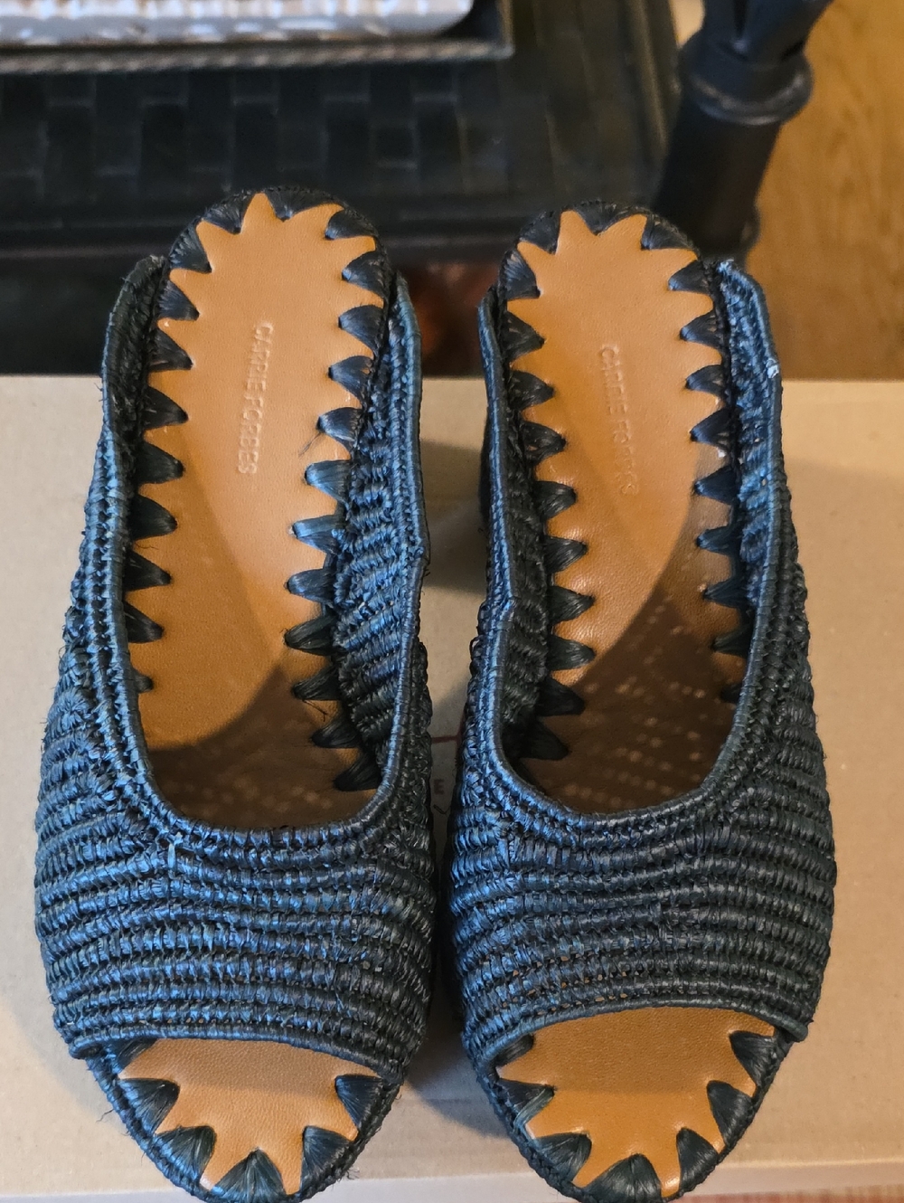 Carrie Forbes Black Woven Peep-Toe Mules